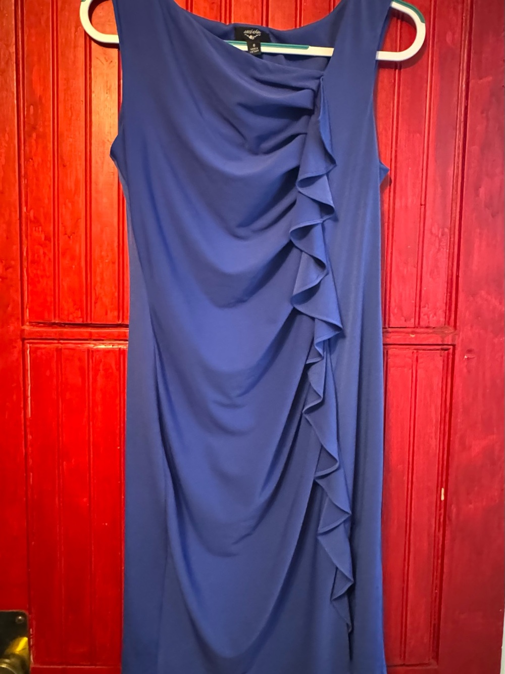 Suzi Chin Royal Blue Sleeveless Midi Dress with Ruffle Detail